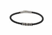 Black Leather Bracelet Steel Beads Steel Clasp