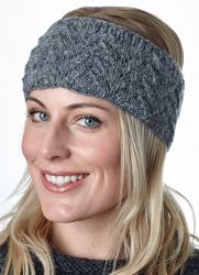 Pure Wool Hand knit - fir stitch headband - mid grey