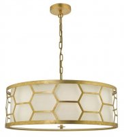 Dar Epstein 4lt Pendant Gold w/Ivory Shade & Frosted Glass Diff