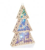 Premier Decorations Lit Wooden Tree with Reindeer Scene 30cm