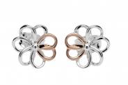 Silver & Rose Gold Plate Flower Stud Earrings