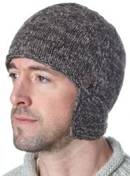 Pure Wool Half fleece lined - helmet hat - Marl Brown