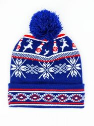 Snowflake Blue Christmas Beanie Hat Light Up - Free Holly Gift Bag - Snazzy Santa
