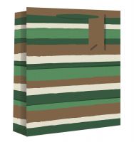 Green & Gold Striped Gift Bag - Medium  - Gift Envy - 25cm x 21.5cm