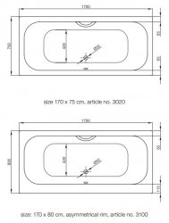 Bette Duett Rectangular Bath 170 x 80cm