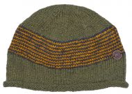 Thin stripes beanie - pure wool - fleece lined - green