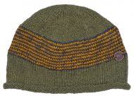 Thin stripes beanie - pure wool - fleece lined - green