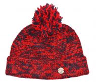 Two tone turn up - bobble hat - pure wool - red/smoke
