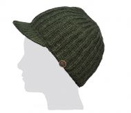 Ribbed peak hat - pure wool - hand knitted - fleece lining - dark green