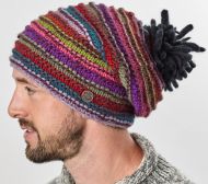 Half fleece lined pure wool - reverse  ridge slouch - multi coloured