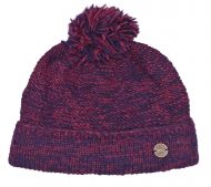 Two tone turn up - bobble hat - pure wool - berry/blue