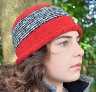 Thin stripes beanie - pure wool - fleece lined - red