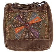 Large Embroidered Cotton Bag - Brown