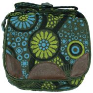 Small Print & Leather Cotton Bag - Green/Blue