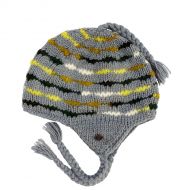 Hand knit - half fleece lined - soft wool - ear flap hat - Grey/Green