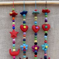 Long mobile - handmade felt - heart