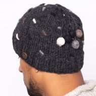 Half fleece lined - pure wool - french knot beanie - Charcoal