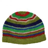 Children's Half fleece lined - random stripe beanie - leaf green