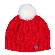 Pure wool - plain diamond cable - bobble hat - red