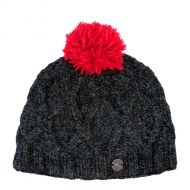 Pure wool - plain diamond cable - bobble hat - charcoal