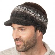 Peaked headband - pure wool - hand knitted - fleece lining - grey mix
