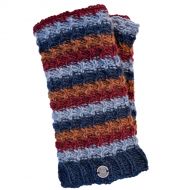 Pure wool hand knitted - curve stripe wristwarmers - Greys/brick
