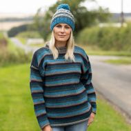 Pure wool jumper - stripe - Blue brown grey
