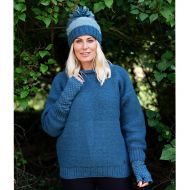 Pure wool - hand knit - plain cuff jumper - Slate