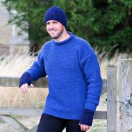 Pure wool - hand knit - cuff jumper - pepper Blue