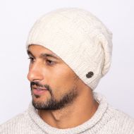 Pure Wool Basket weave slouch hat - White cream