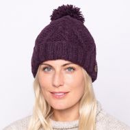 Pure Wool Celtic bobble hat - turn up - aubergine