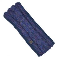 Pure Wool Fleece lined headband - cable -  heather blue