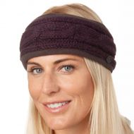 Pure Wool Fleece lined headband - cable - Aubergine