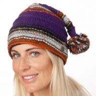 Pure Wool half fleece lined - short tail ridge hat - Purple/Rust