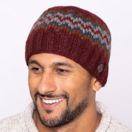 Pure Wool Half fleece lined - zig zag beanie - Brick