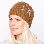 Pure Wool Hand embroidered beanie - heather gold