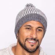 Pure Wool Hand knit - NAYA - pin stripe - bobble hat - mid grey