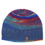 Pure Wool Hand knit - solar tick beanie - denim blue/rainbow