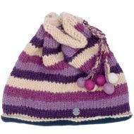 Pure Wool Hand knit - tie top beanie - berries