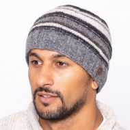 Pure Wool handknit - ridge stripe beanie - greys