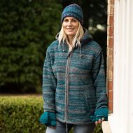 detachable hood - two tone random stripe - teal/grey