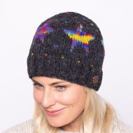 Pure Wool Hand knit - electric stars beanie - charcoal