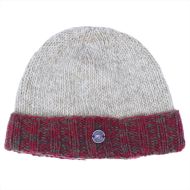 Hand knit pure wool - turn up beanie - spice/khaki-pale grey