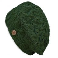 Pure Wool Half fleece lined - scroll beret - Dark green