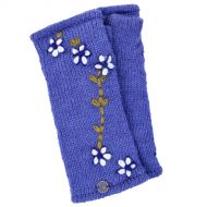 Hand embroidered - petite flower wristwarmers - deep wisteria