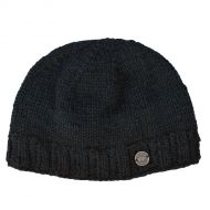 Hand knit - pure wool - plain beanie - black