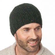 Hand knit - pure wool - plain beanie - pine heather