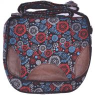 Small Print & Leather Cotton Bag - Red/Blue