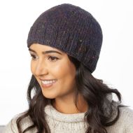 Hand knit - pure wool - plain beanie - purple heather