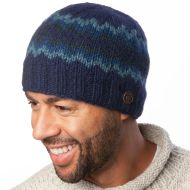 Pure Wool Half fleece lined - zig zag beanie - dark blue